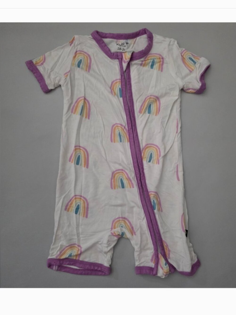 NWT Kyte Baby Zippered Shortall Romper in Poi Rainbow - Size 3T